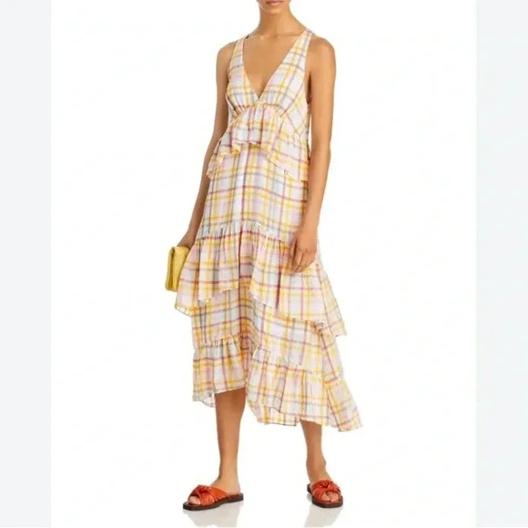 Cinq à Sept Astor V-neck Tiered Plaid Print Maxi Dress - Picture 5 of 13